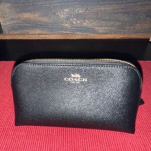 Coach Black Pebbled Leather Zip Pouch with Gold Logo